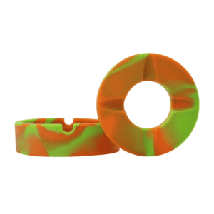 Orange & Green Silicone Ashtray with Lid - Anti-Slip Tobacco Tray & Holder